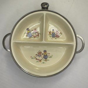 Vintage Excello Divided Baby Plate Dish Hot Water Warming Child MCM Nursery Deco